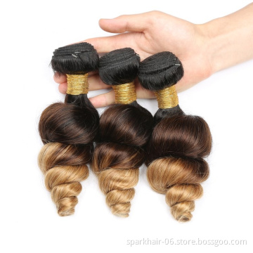 9a 100g SPARK Ombre Brazilian Remy Human Hair Weaving Bundle for Women Weave Hair Extension Black Brown Gold Loose Wave 1b/4/27